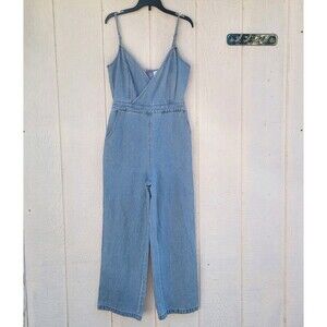 Le Lis denim jumpsuit Cropped sz S Adjustable Straps Pockets Relaxed Fit Boho